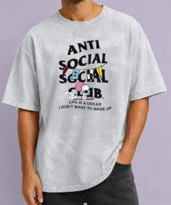 Pretty Snoopy Anti Social Club Life Is A Dream I Don'T Want To Wake Up washed t shirt in soft fabric with vintage finish