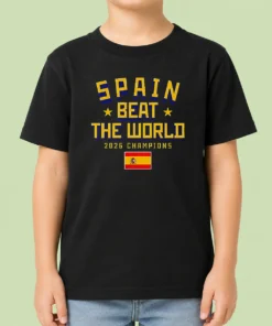Pretty Spain Beat The World 2026 Champions Soccer Kids T-Shirt