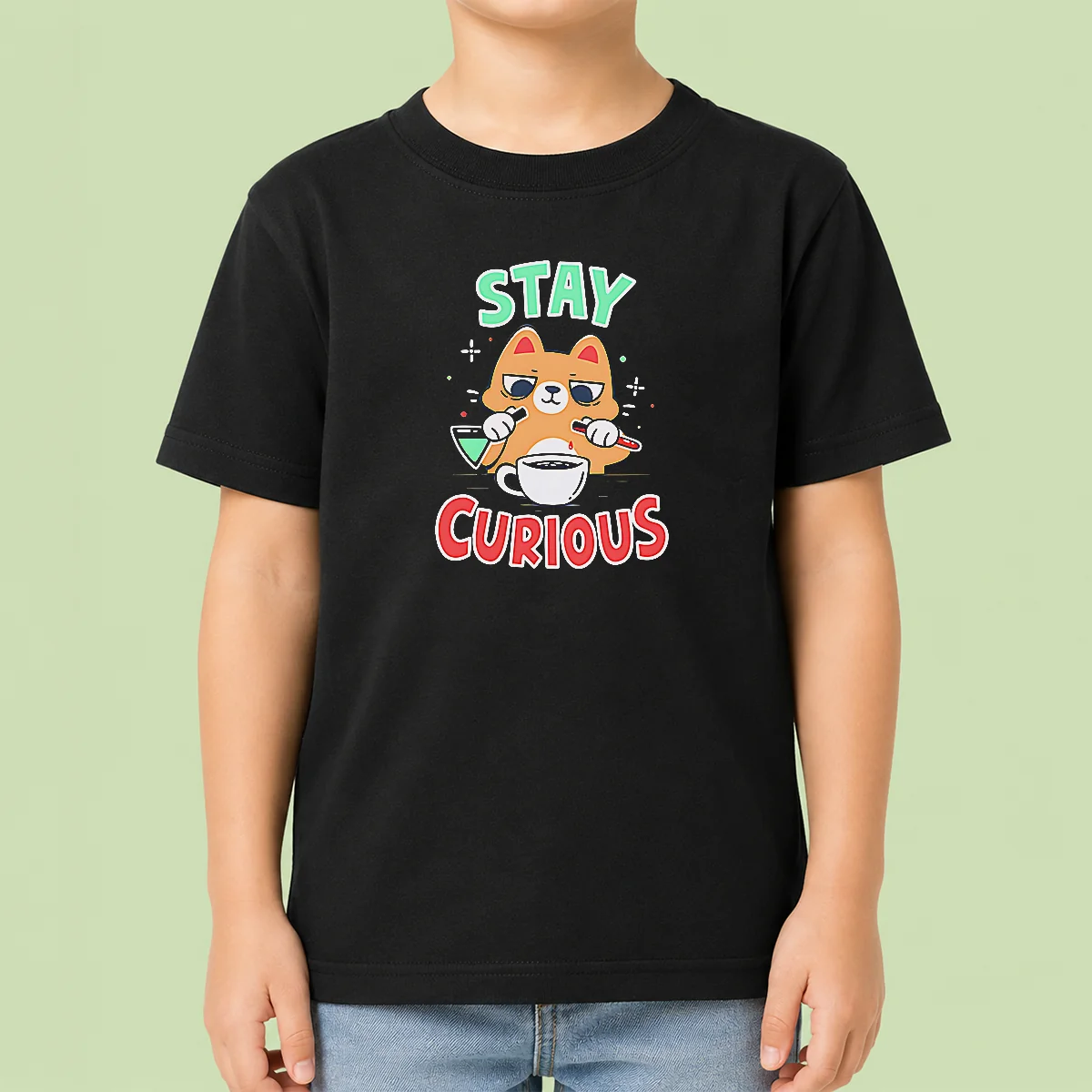 Pretty Stay Curious Science Cat Chemistry Laboratory Kids T-Shirt