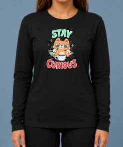 Pretty Stay Curious Science Cat Chemistry Laboratory Long Sleeve Shirt
