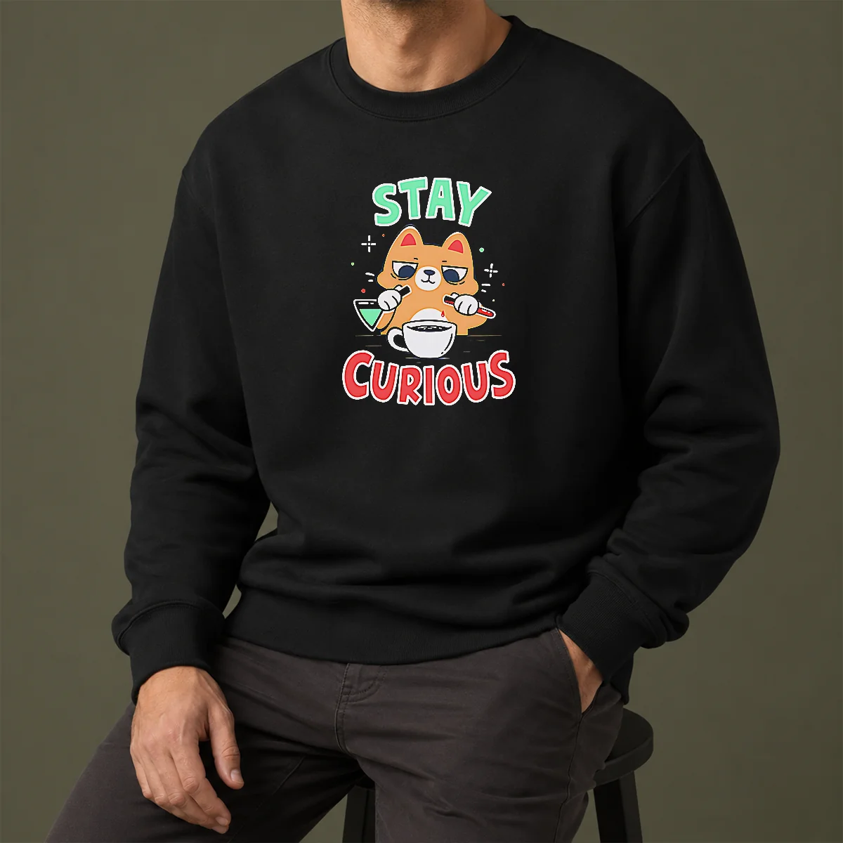 Pretty Stay Curious Science Cat Chemistry Laboratory Sweater