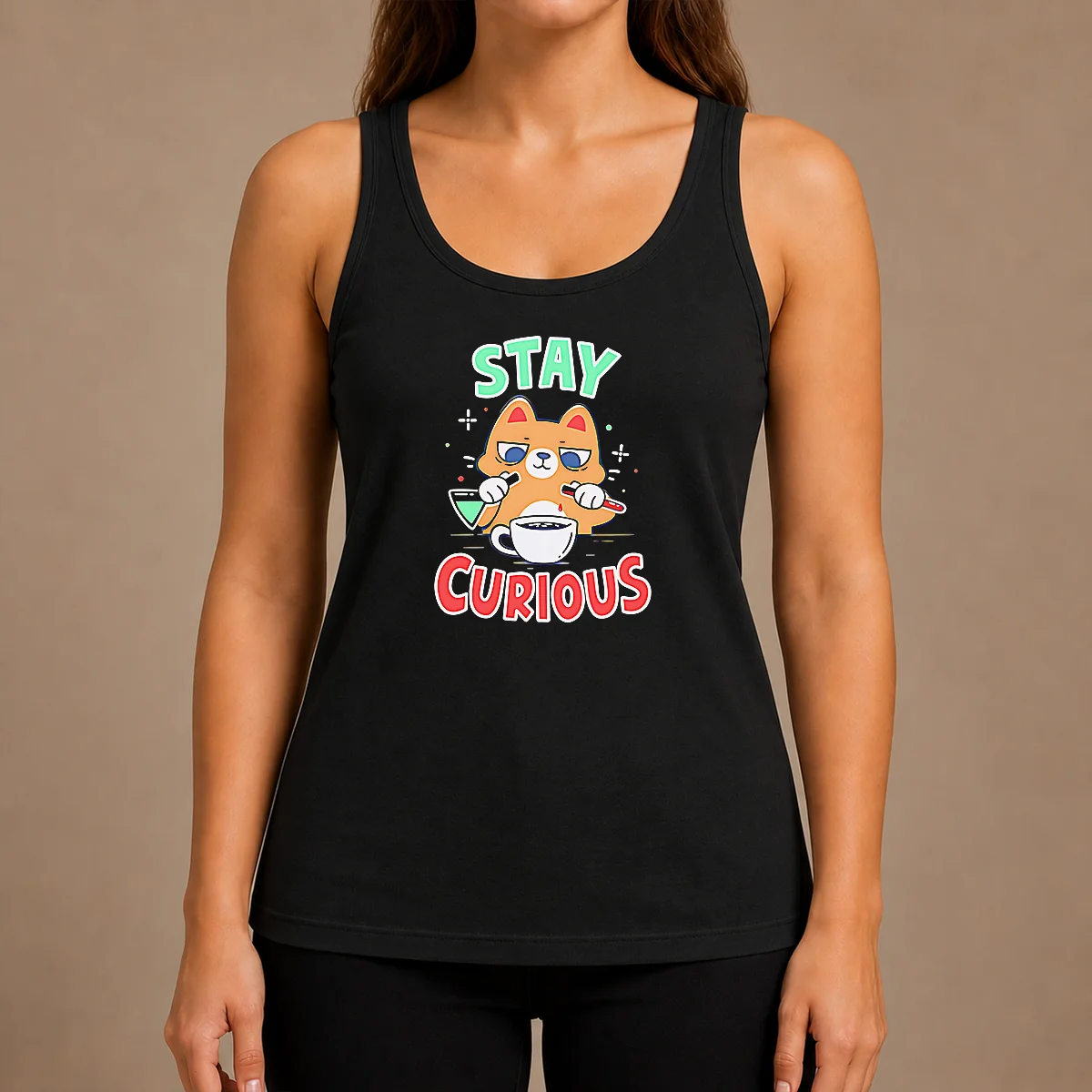 Pretty Stay Curious Science Cat Chemistry Laboratory Tank Top