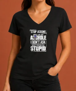 Pretty Stop Asking Why I Am An Asshole I Do Not Ask Why You Are So Stupid V-Neck Shirt