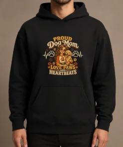 Proud Dog Mom Heartbeat Paw Prints Vintage Hoodie