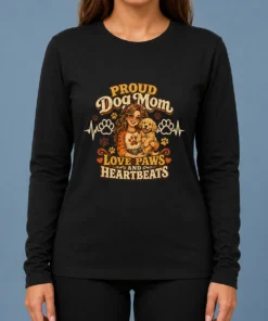 Proud Dog Mom Heartbeat Paw Prints Vintage Long Sleeve Shirt