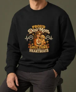 Proud Dog Mom Heartbeat Paw Prints Vintage Sweater