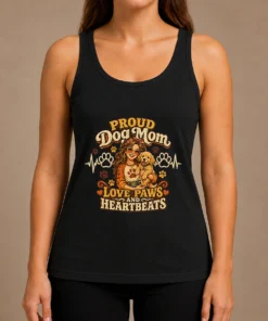 Proud Dog Mom Heartbeat Paw Prints Vintage Tank Top