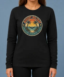 Top Awesome August Holiday Vintage Badge Summer Escape Long Sleeve Shirt