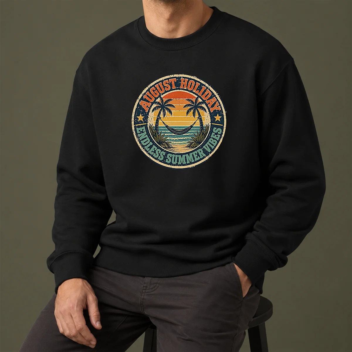 Top Awesome August Holiday Vintage Badge Summer Escape Sweater