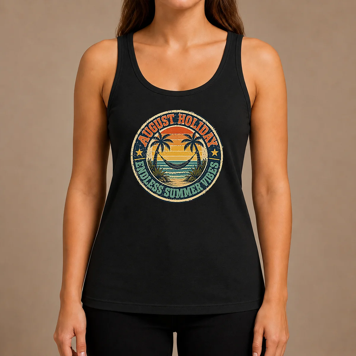 Top Awesome August Holiday Vintage Badge Summer Escape Tank Top