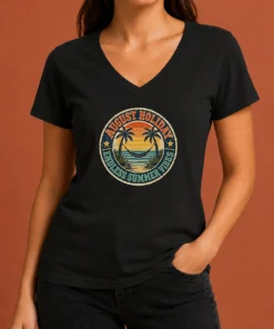 Top Awesome August Holiday Vintage Badge Summer Escape V-Neck Shirt