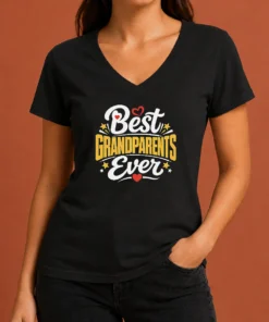 Top Best Grandparents Ever Silhouette V Neck Shirt featuring a comfortable v neck design with bold silhouette print