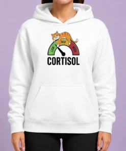 Top Cortisol Cat Lying On Low Mid High Gauge Hoodie