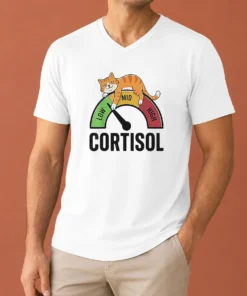 Top Cortisol Cat Lying On Low Mid High Gauge V-Neck Shirt