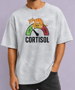 Top Cortisol Cat Lying On Low Mid High Gauge Washed T-Shirt