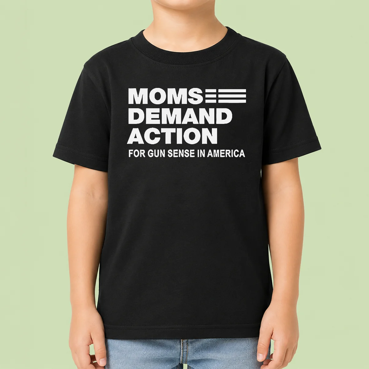 Top Funny Moms Demand Action For Gun Sense In America kids t shirt with bold text design on front