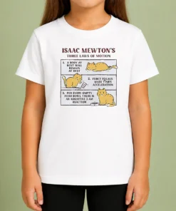 Top Good Isaac Mewton'S Three Laws Of Motion Cat Kids T-Shirt