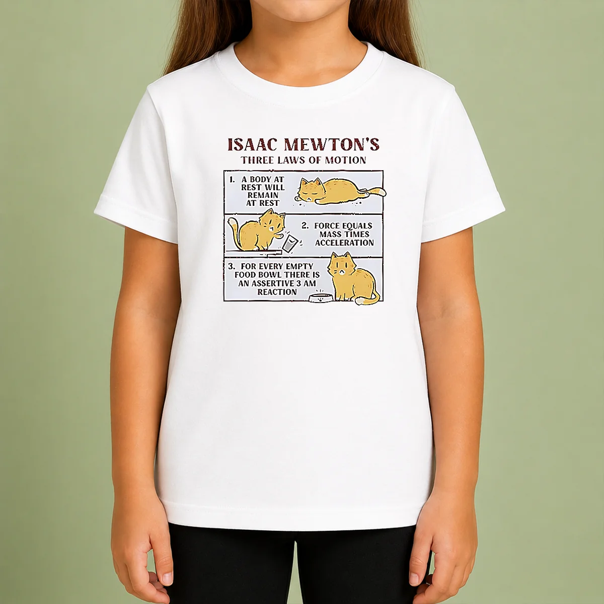 Top Good Isaac Mewton'S Three Laws Of Motion Cat Kids T-Shirt