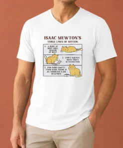 Top Good Isaac Mewton'S Three Laws Of Motion Cat V-Neck Shirt