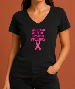 Top Good We Stand With The Epstein Victims Pink Ribbon V-Neck Shirt