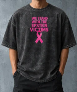 Top Good We Stand With The Epstein Victims Pink Ribbon Washed T-Shirt