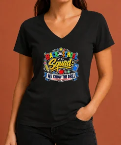 Top Hot Cute Cartoon Back To School Squad Student V-Neck Shirt