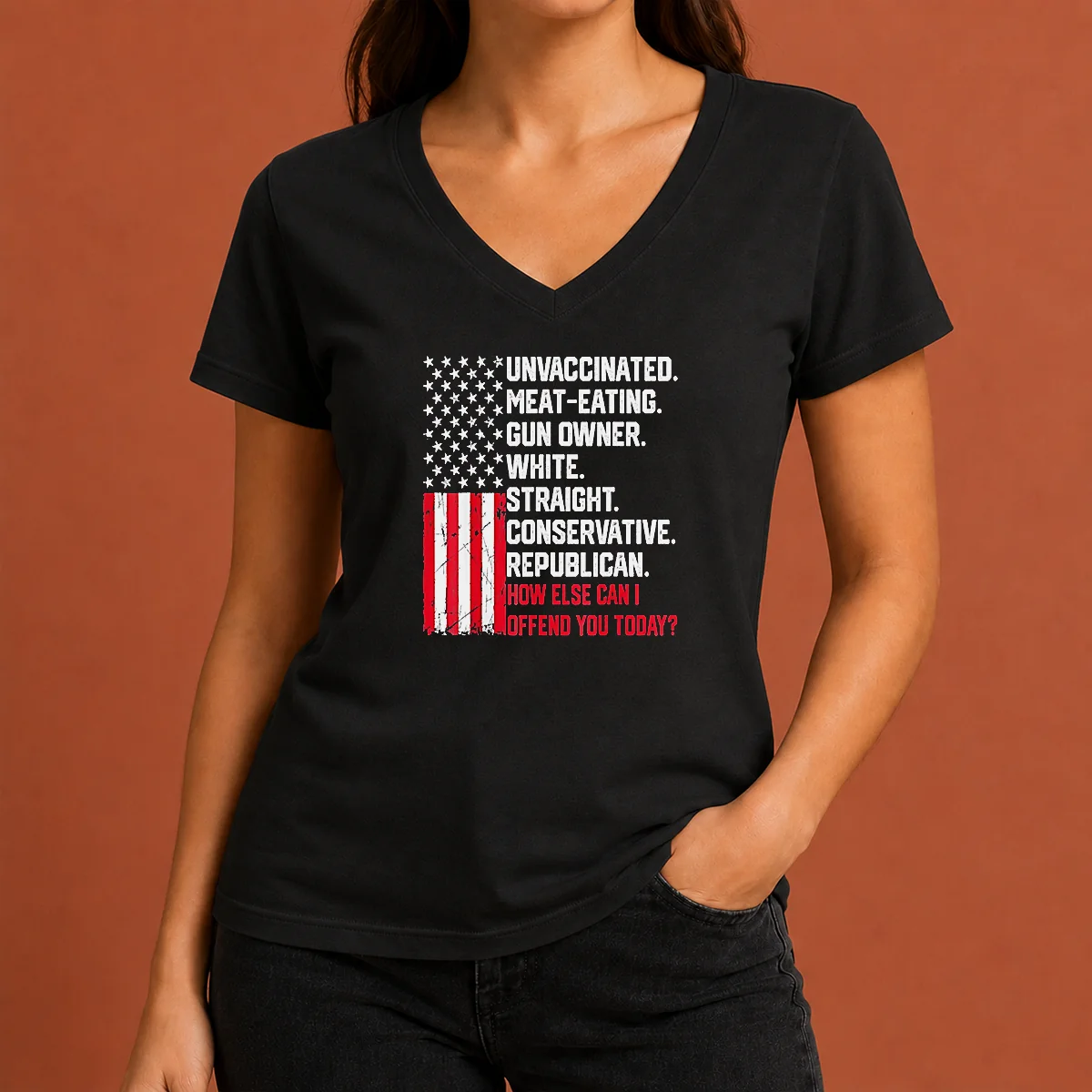 Top Hot Unvaccinated Meat Eating Gun V-Neck Shirt Top Hot Unvaccinated Meat Eating Gun V-Neck Shirt