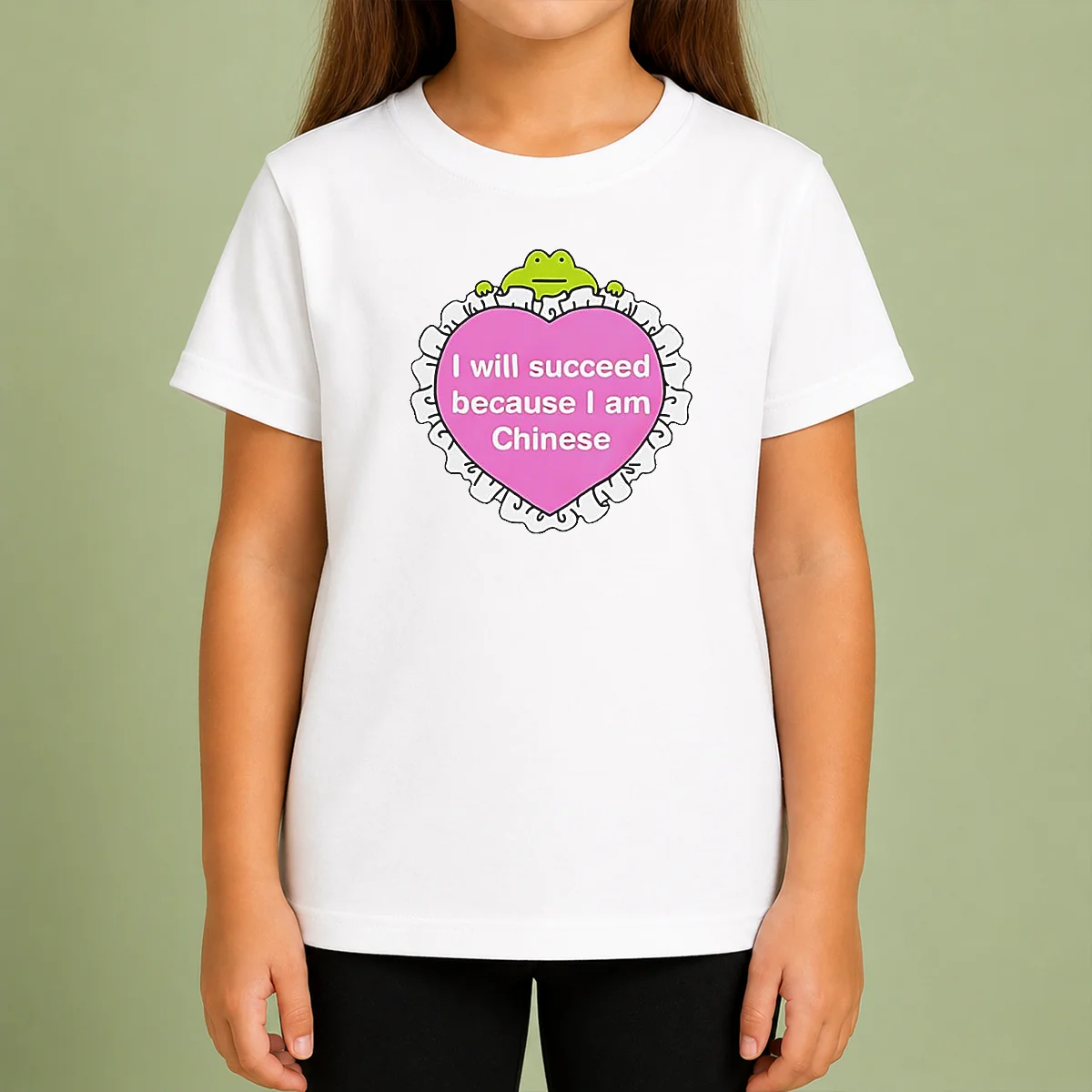 Top I Will Succeed Because I Am Chinese Heart Frog Kids T Shirt featuring a bold graphic and comfortable fit for children
