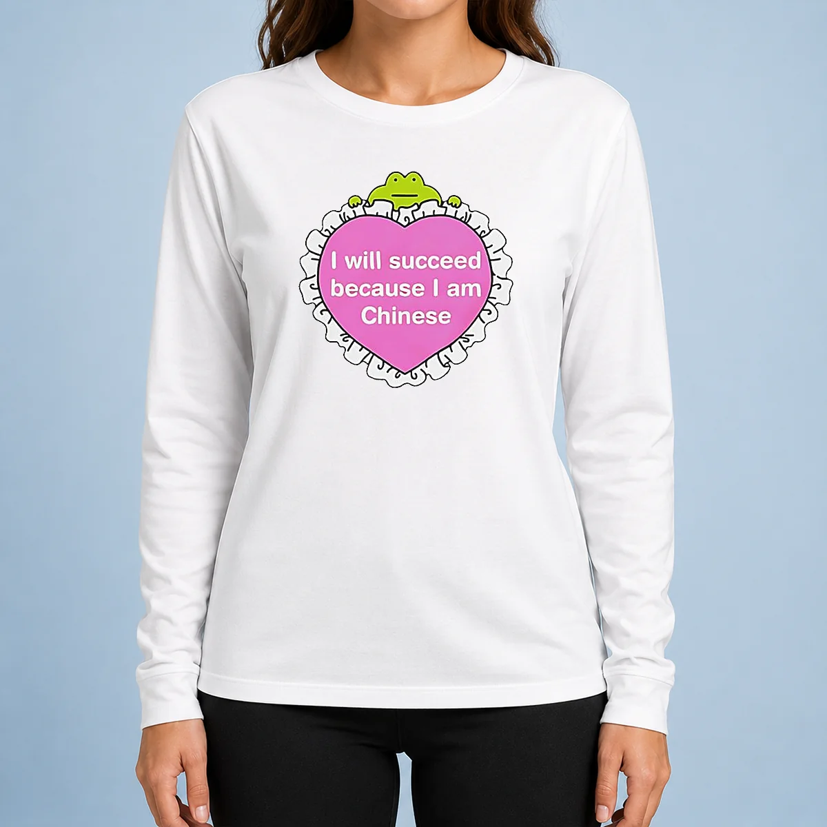 Top I Will Succeed Because I Am Chinese Heart Frog Long Sleeve Shirt