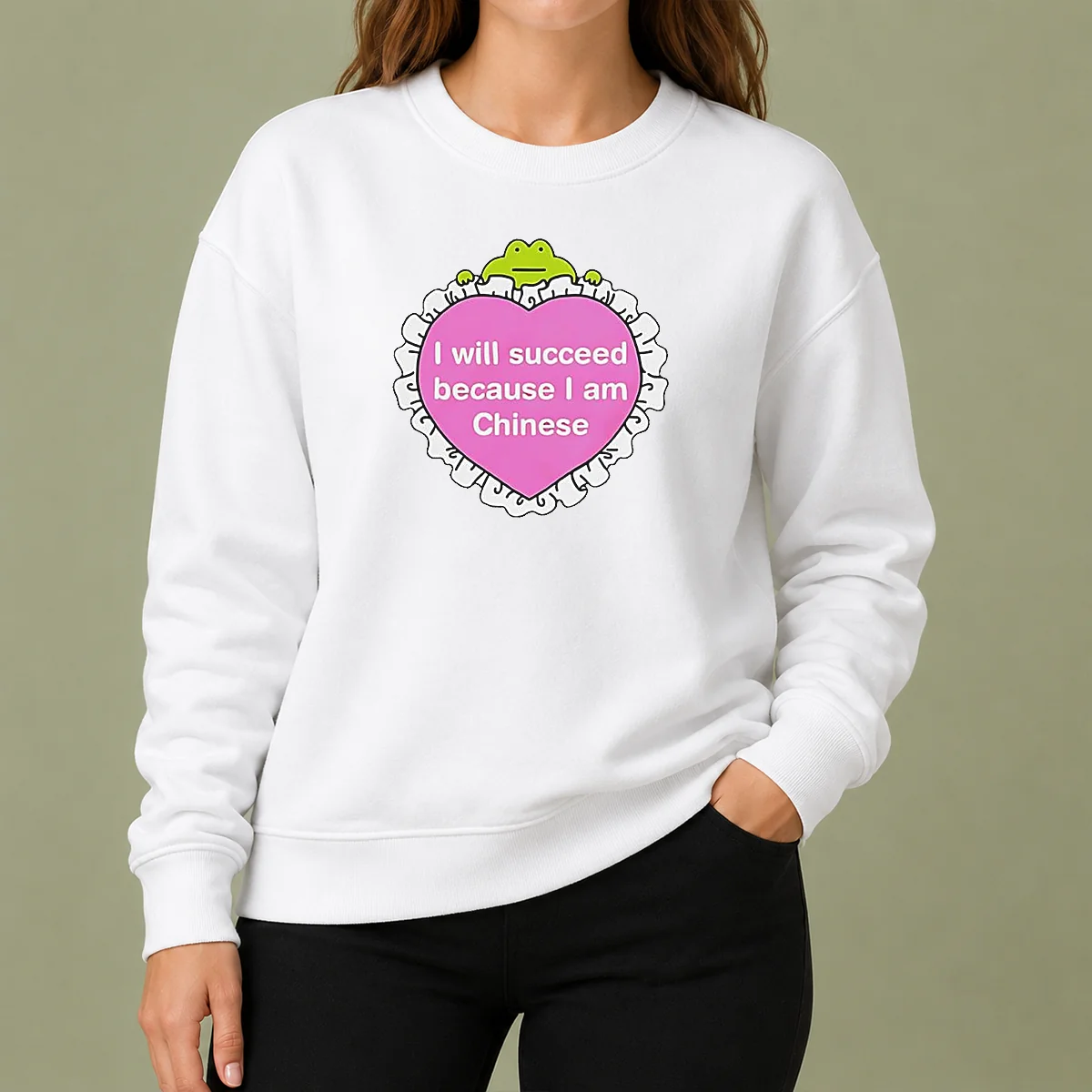Top I Will Succeed Because I Am Chinese Heart Frog Sweater