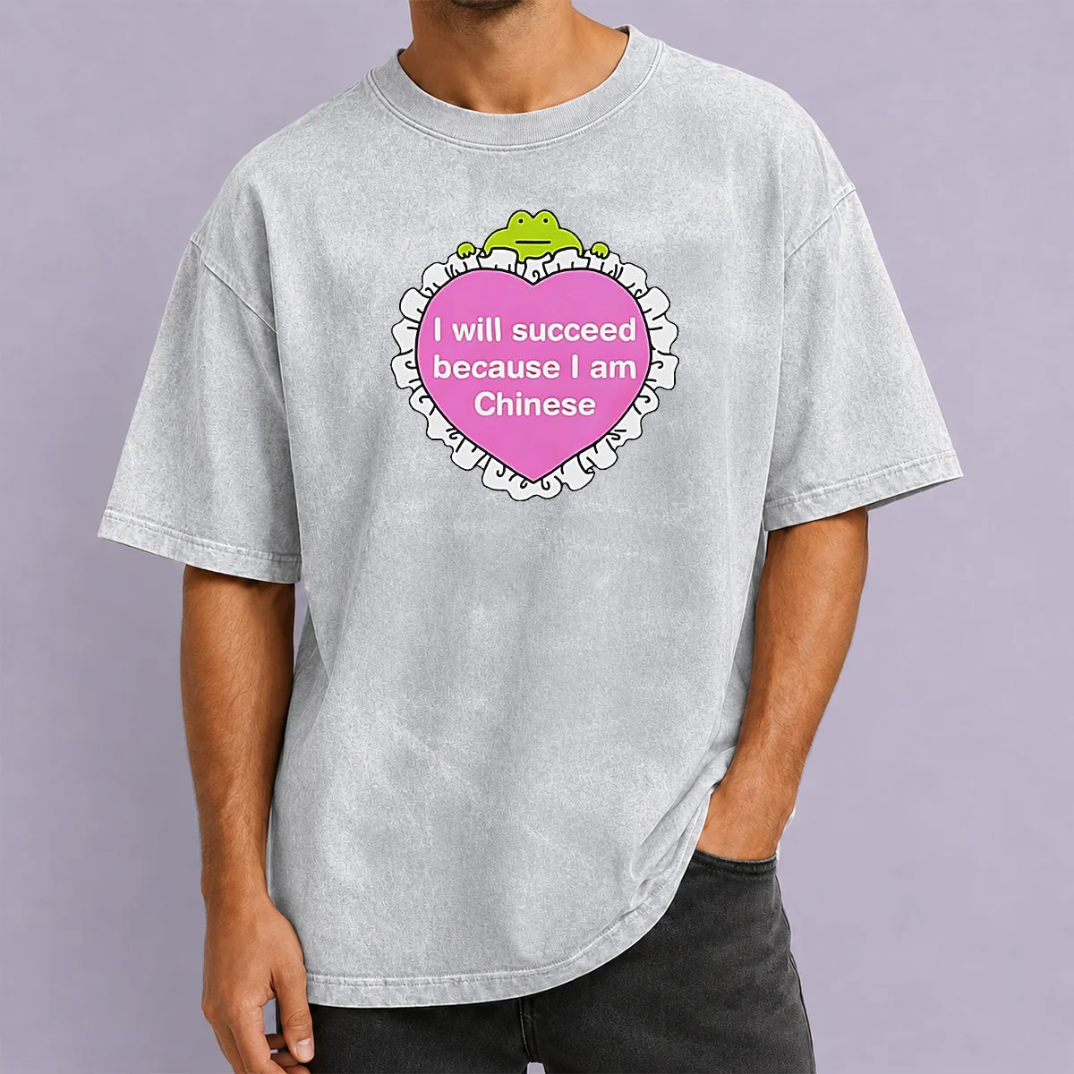 Top I Will Succeed Because I Am Chinese Heart Frog Washed T-Shirt