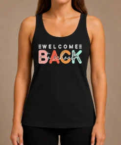 Top Pretty Welcome Back To School Distressed Typography Tank Top