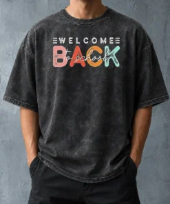 Top Pretty Welcome Back To School Distressed Typography Washed T-Shirt
