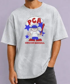 Awesome PCA Chicago Baseball Character Shirt With Pinstripe Uniform And Baseball Bat Washed T-Shirt