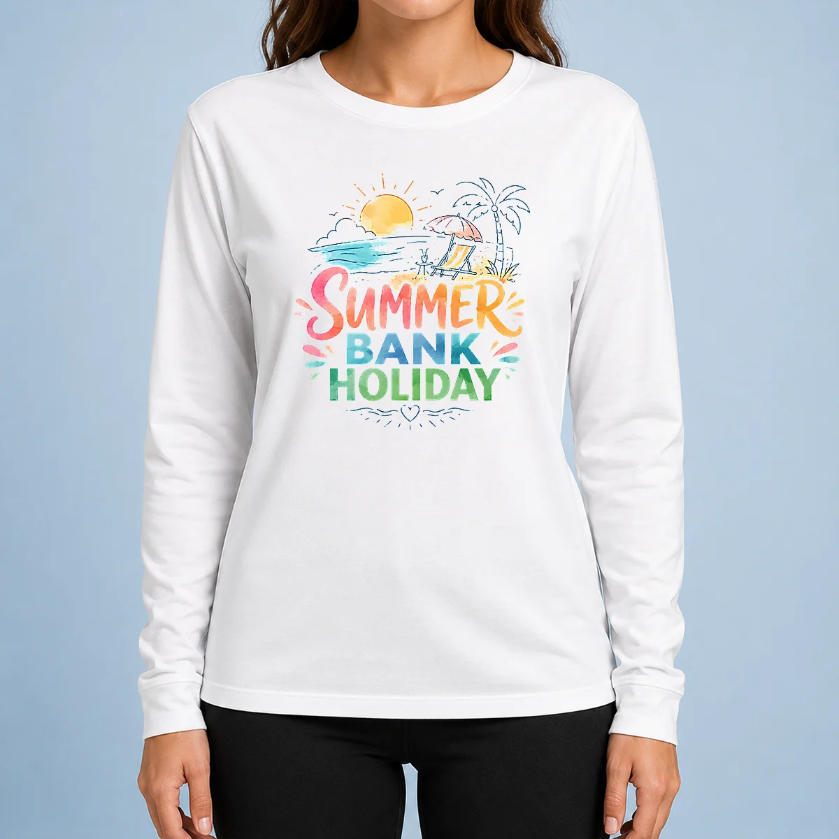 Funny Nice Watercolor Beach Scene Summer Bank Holiday Relax Long Sleeve Shirt