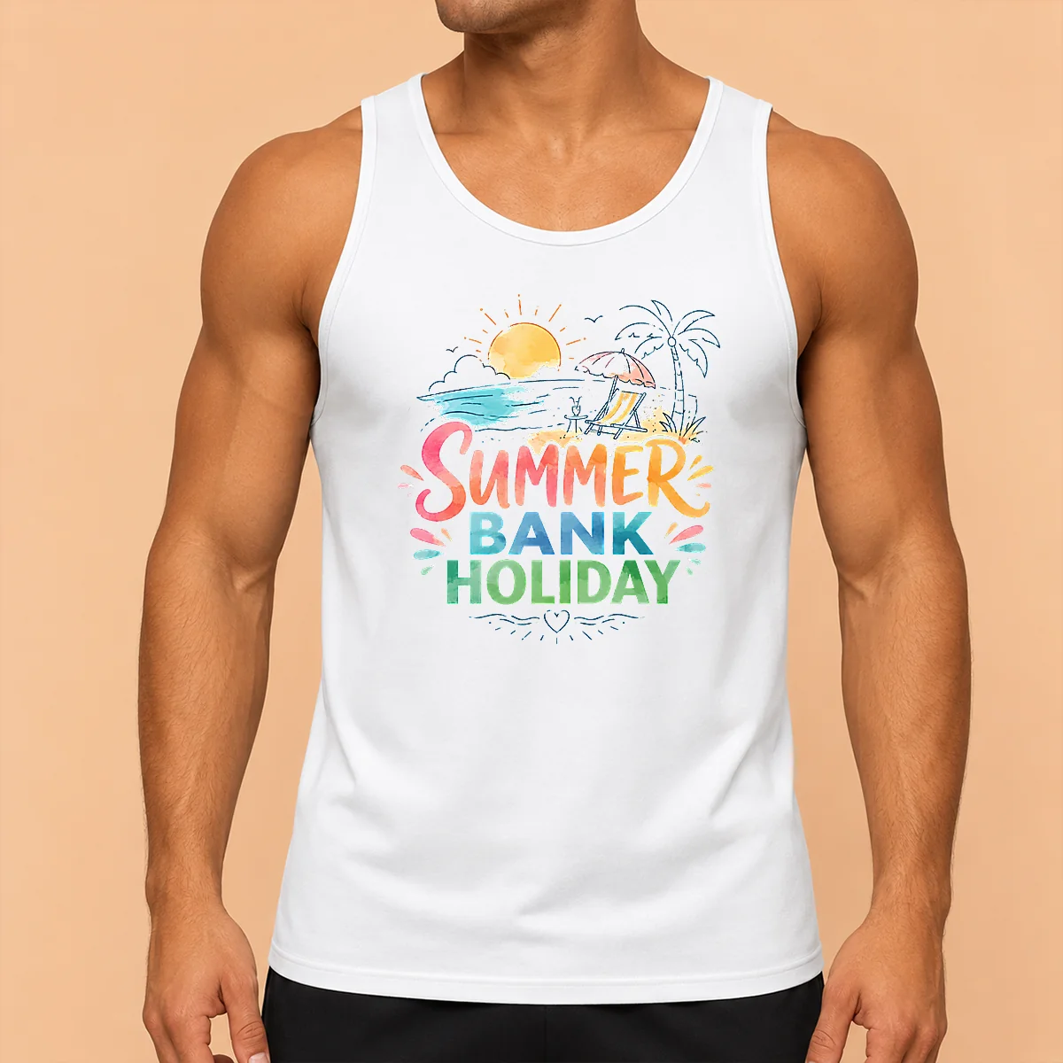 Funny Nice Watercolor Beach Scene Summer Bank Holiday Relax Tank Top