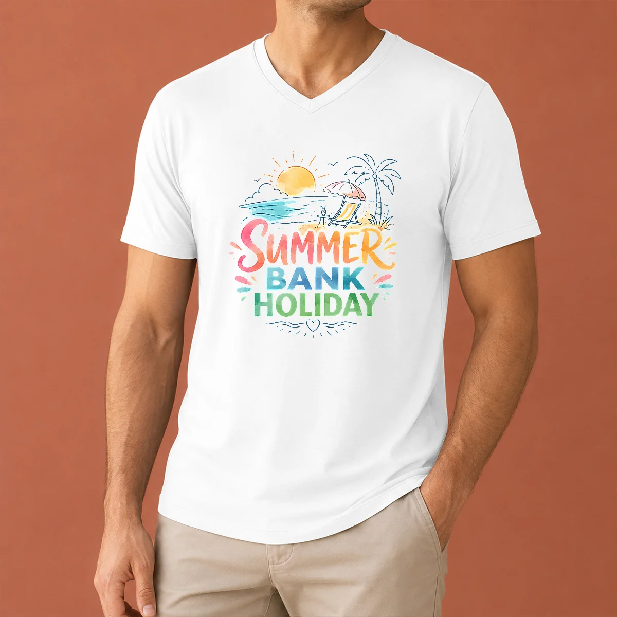 Funny Nice Watercolor Beach Scene Summer V-Neck Shirt Funny Nice Watercolor Beach Scene Summer V-Neck Shirt
