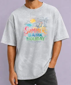 Funny Nice Watercolor Beach Scene Summer Bank Holiday Relax Washed T-Shirt
