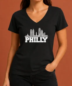 Funny Official Philly Skyline Apparel Philadelphia City Silhouette V-Neck Shirt