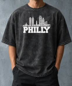 Funny Official Philly Skyline Apparel Philadelphia City Silhouette Washed T-Shirt