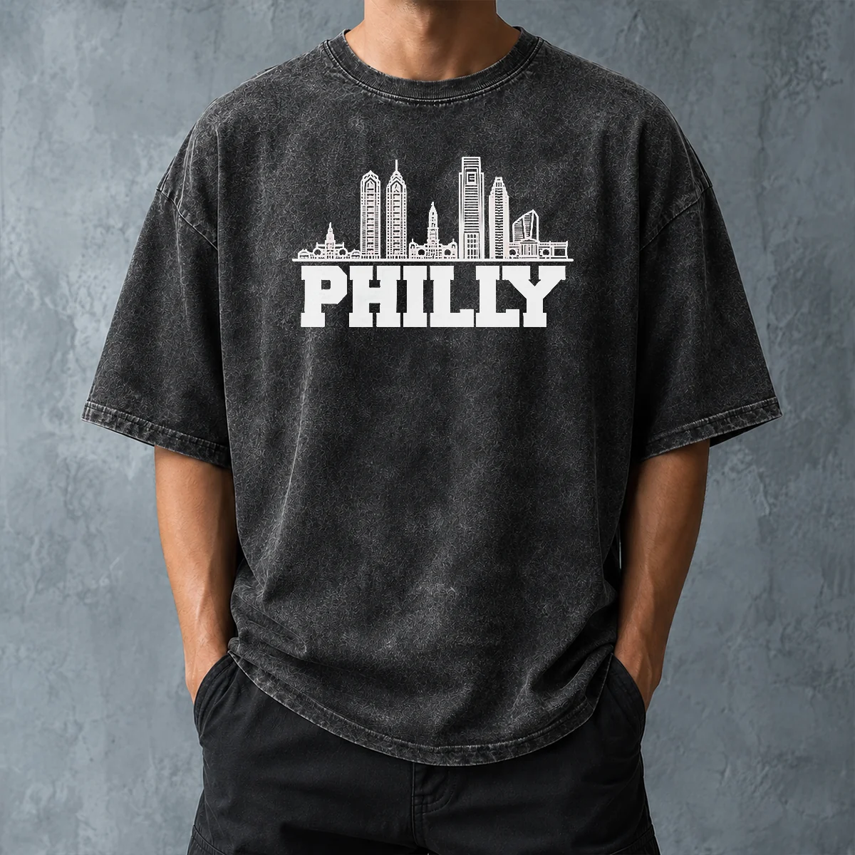 Funny Official Philly Skyline Apparel Philadelphia City Silhouette Washed T-Shirt