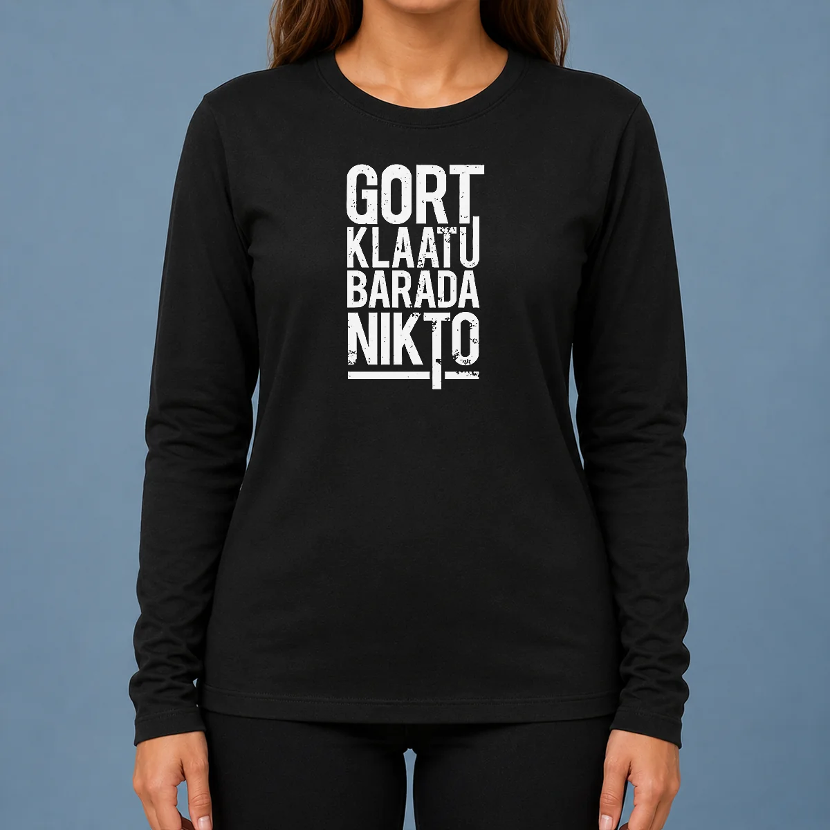Funny Premium Gort Klaatu Barada Nikto Geek Long Sleeve Shirt
