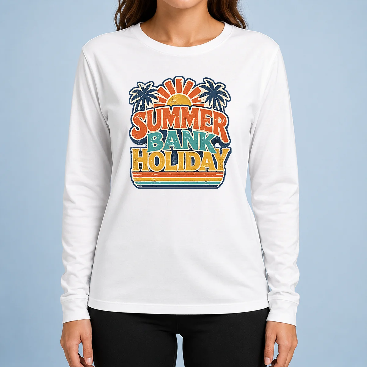 Good Hot Vintage Retro Summer Bank Holiday Palm Sunburst Long Sleeve Shirt