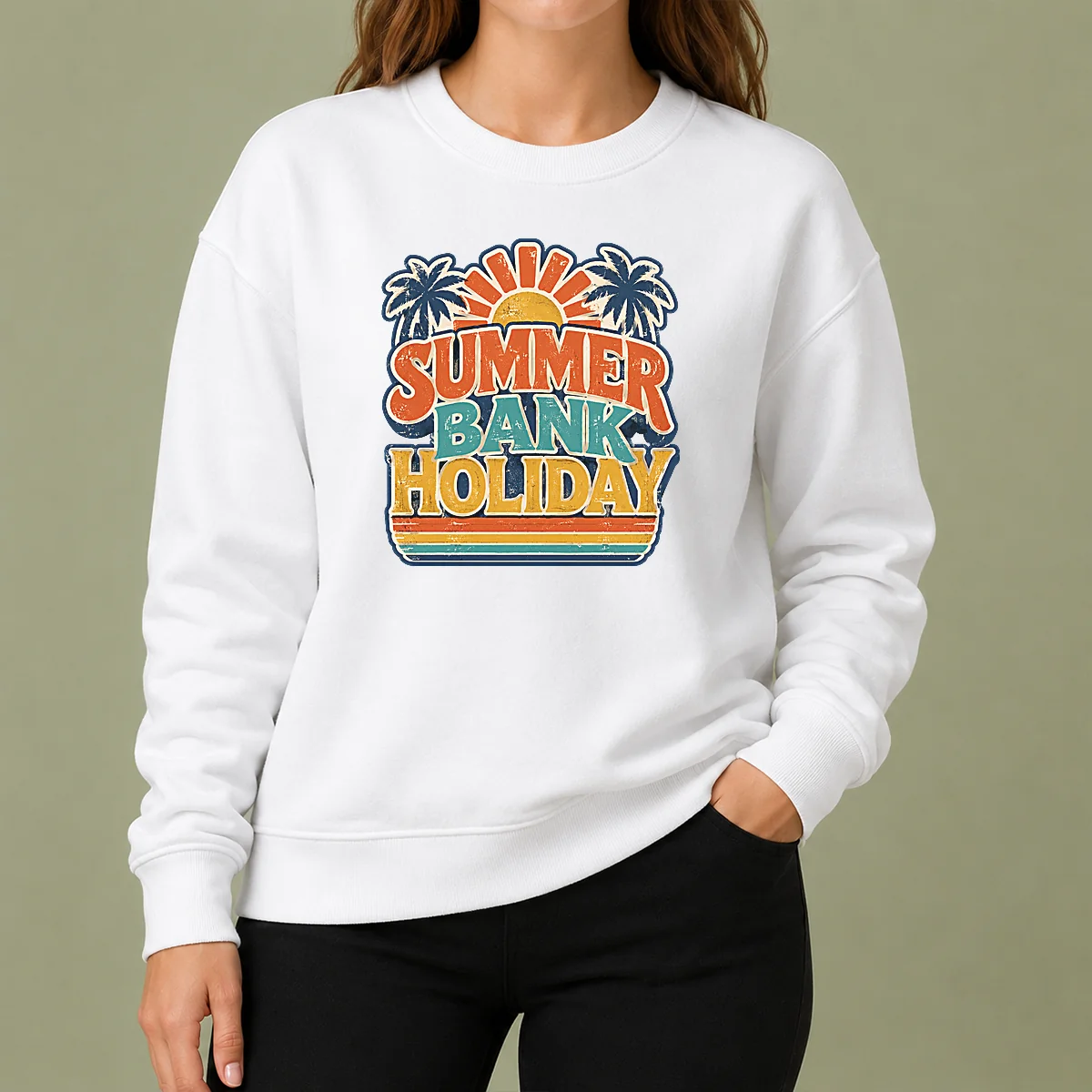Good Hot Vintage Retro Summer Bank Holiday Palm Sunburst Sweater