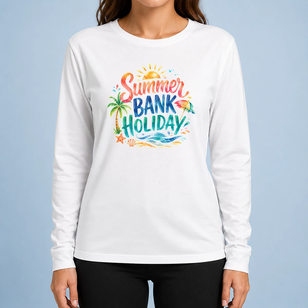 Good Hot Watercolor Summer Bank Holiday Beach Palm Starfish Long Sleeve Shirt