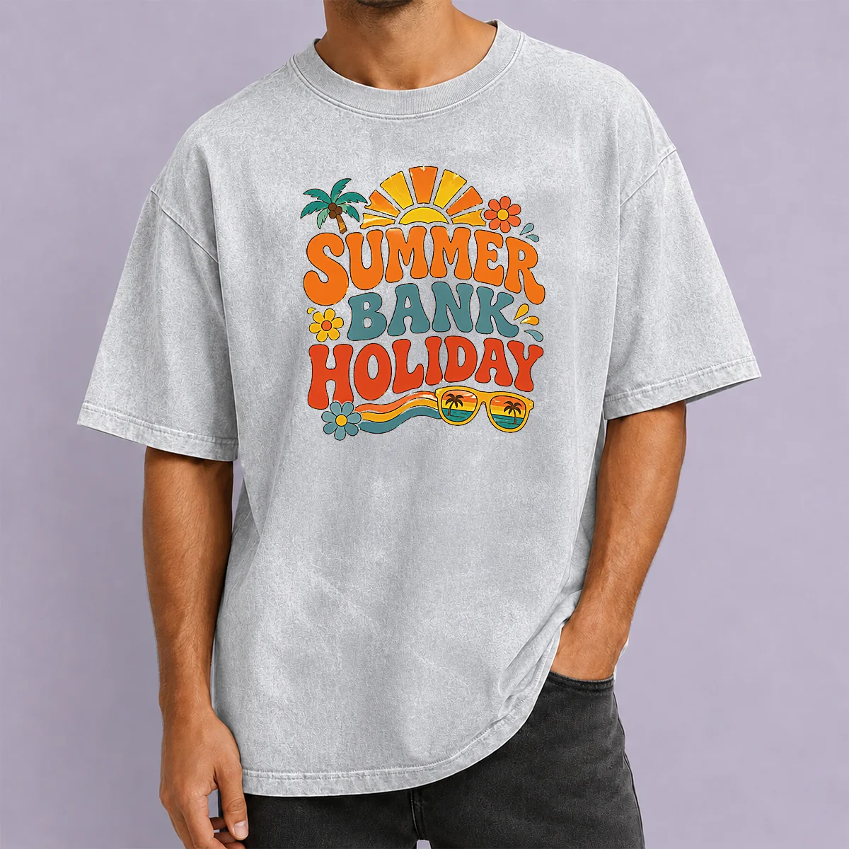 Happy Pretty Retro 70s Summer Bank Holiday Flower Power Washed T-Shirt