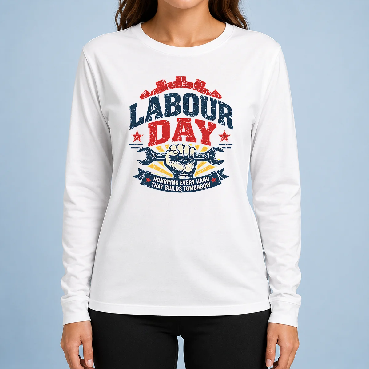 Hot Awesome Vintage Distressed Labour Day Honoring Builders Fist Long Sleeve Shirt