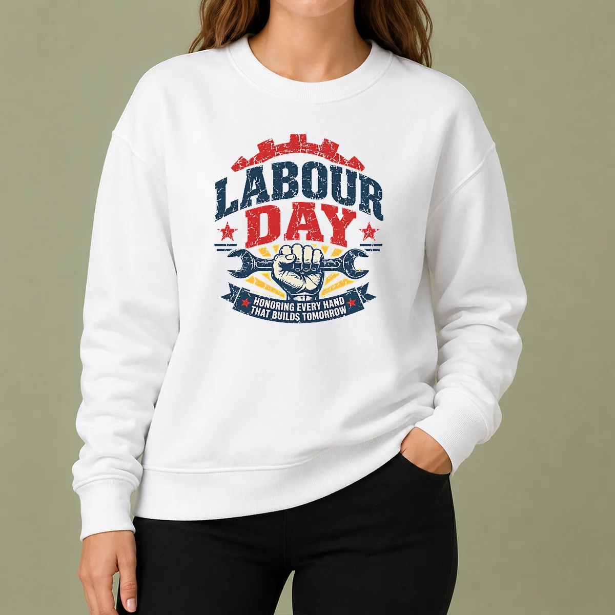 Hot Awesome Vintage Distressed Labour Day Honoring Builders Fist Sweater