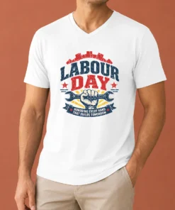 Hot Awesome Vintage Distressed Labour Day Honoring Builders Fist V-Neck Shirt