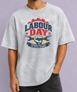 Hot Awesome Vintage Distressed Labour Day Honoring Builders Fist Washed T-Shirt